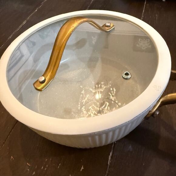 Thyme & Table 2.5 Qt Sauce Pan with Lid - Cream and Gold - Picture 2 of 5